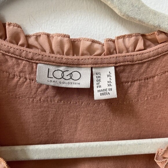 LOGO Lori Goldstein Cotton Cardigan Womens Large Chiffon Smocking Tea Rose Open - Picture 4 of 14